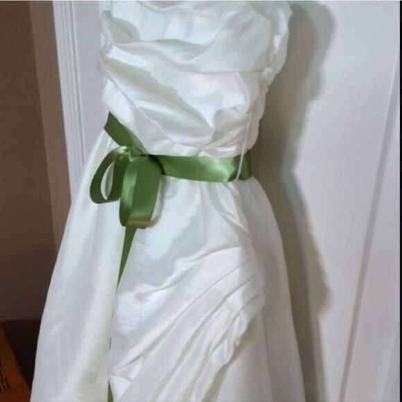 Rosebuds Flowergirl Dress Removable Sage Green Sash Sz 6 - Picture 4 of 12